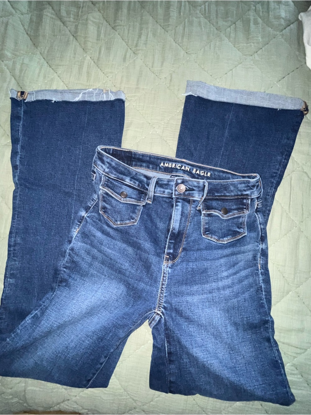 American Eagle Outfitters Blue Wide Leg Jeans - Flared Hem